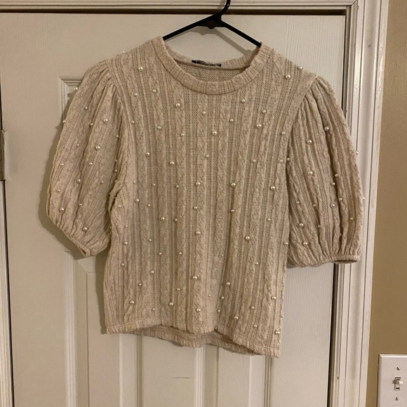 Zara PEARL SOFT TOP BEIGE MARL Size Large - Picture 2 of 6